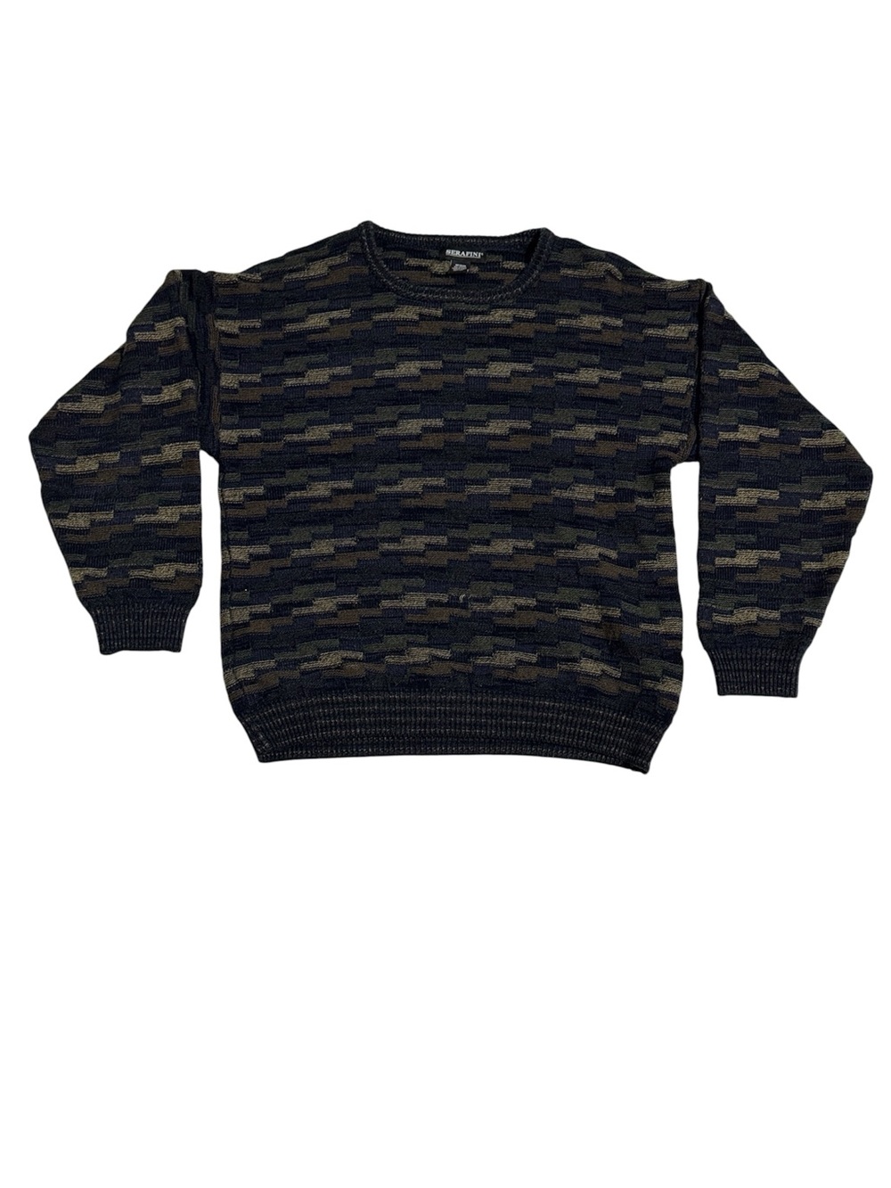 Vintage Serafini Sweater Mens Medium Abstract Geometric Crew Neck Knit Acrylic